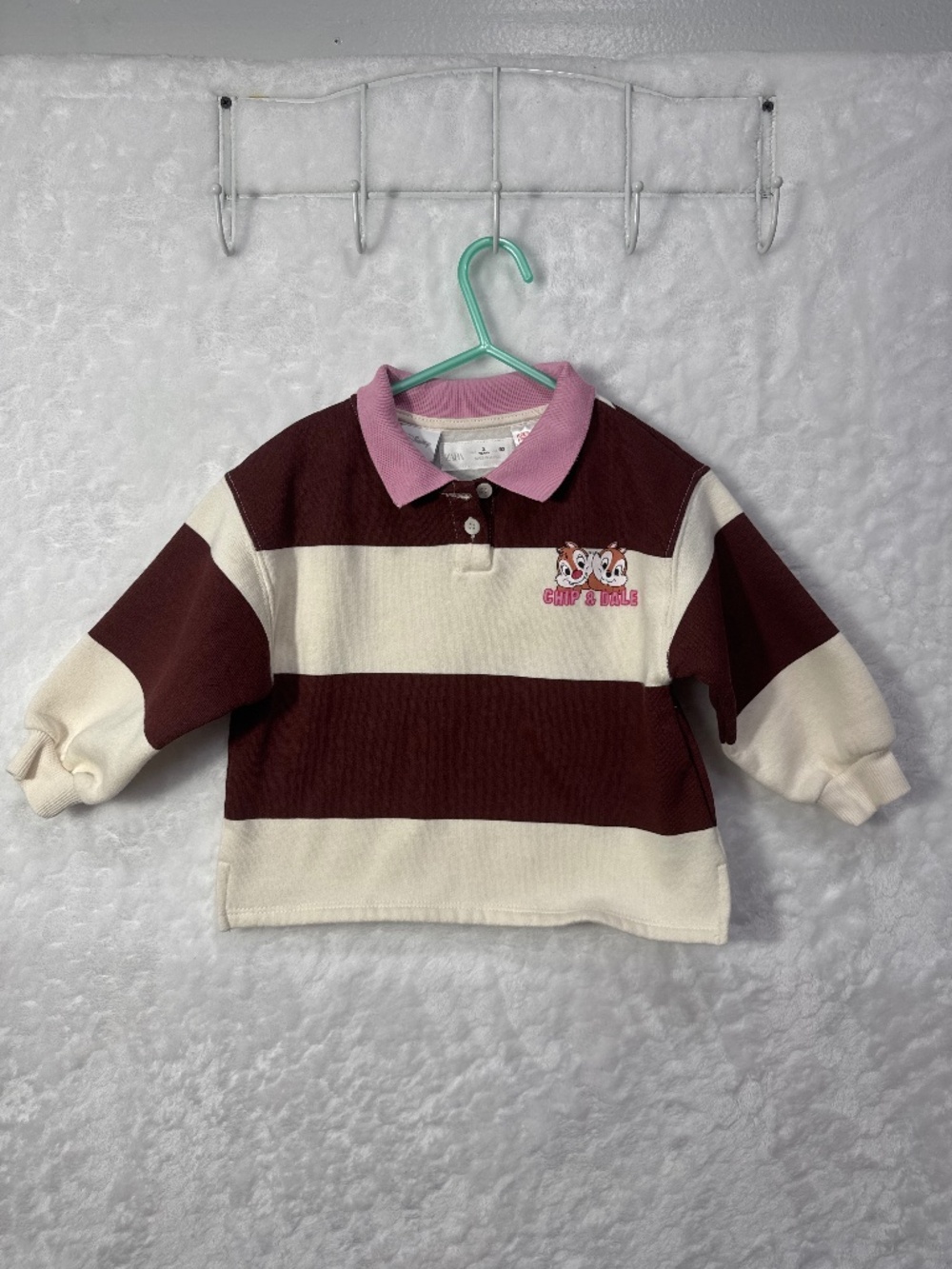 Zara x Disney Chip 'n Dale striped polo sweatshirt unisex kids size 2 years